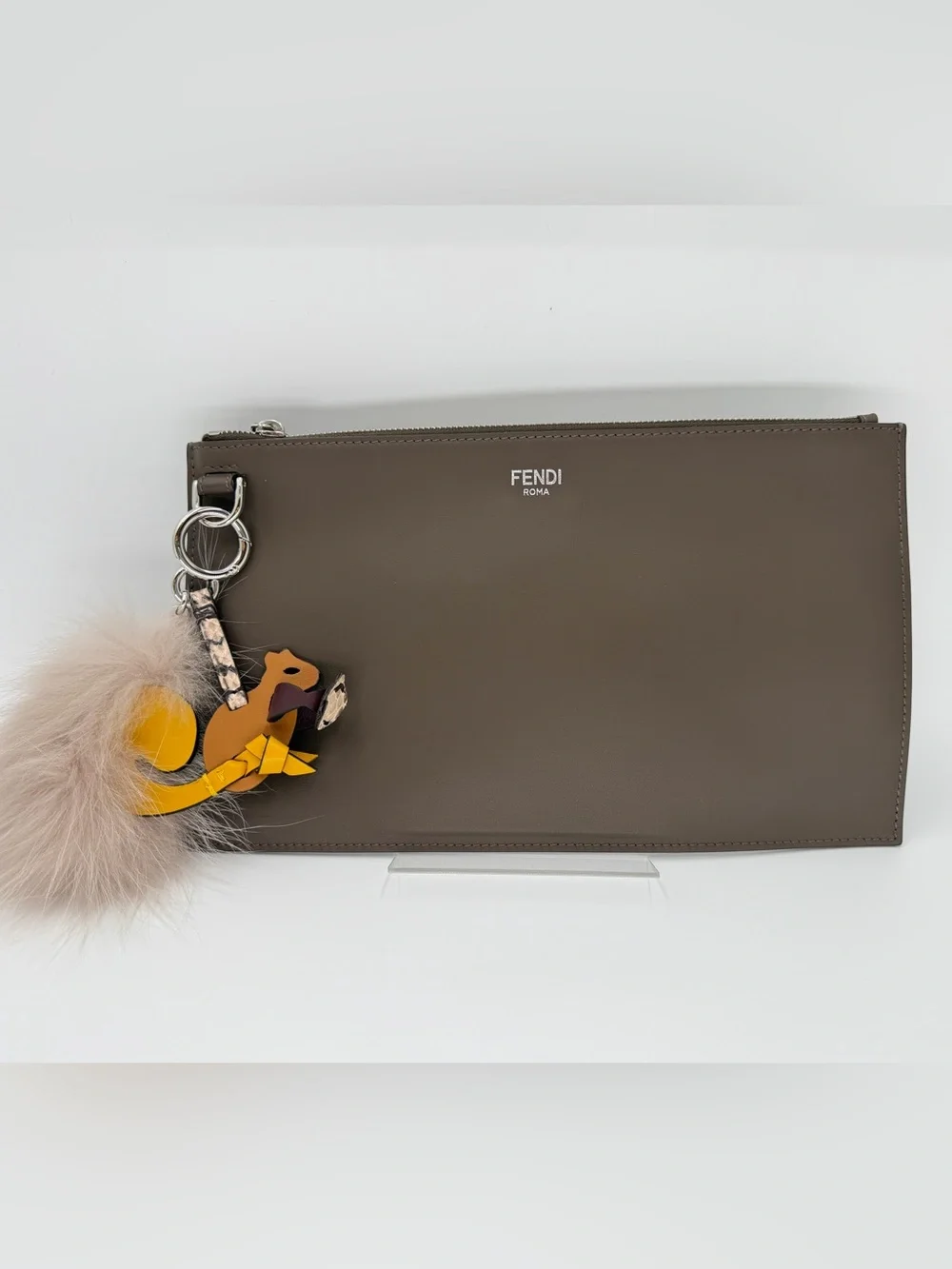 Fendi Limited Edition 100th Anniversary Leather Zip Pouch w/Squirrel Pom Charm🐿️ - Picture 5 of 15